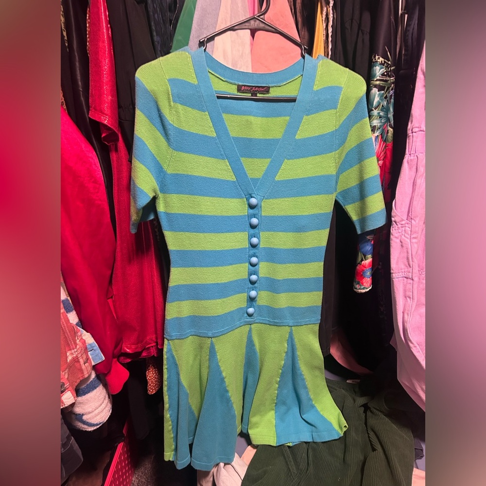 Betsey Johnson Blue and Green Striped Dress